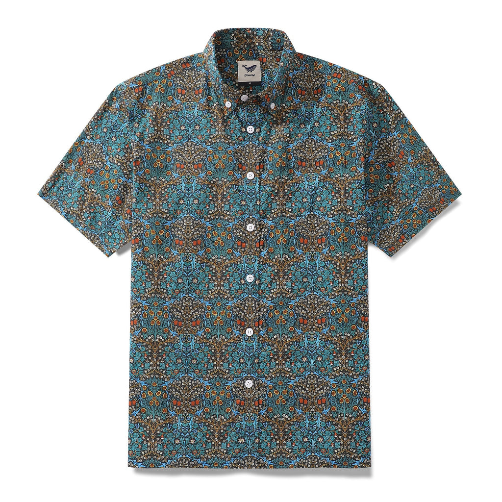 Men's Hawaiian Shirt Tulip Print Cotton Short Sleeve 1940s Vintage Aloha Shirt By Amy