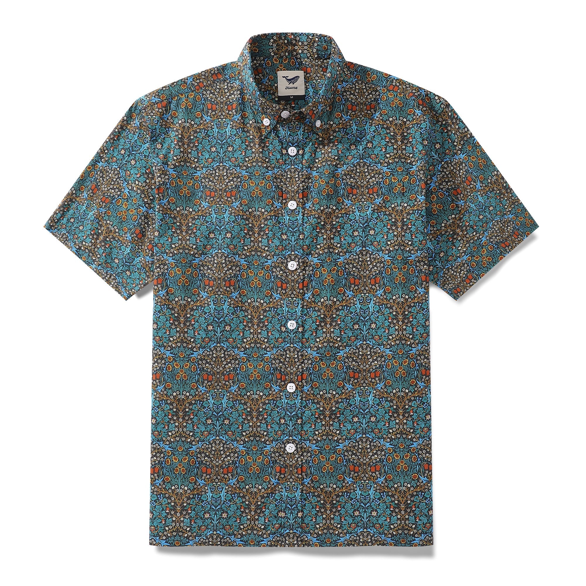 Men's Hawaiian Shirt Tulip Print Cotton Short Sleeve 1940s Vintage Aloha Shirt By Amy