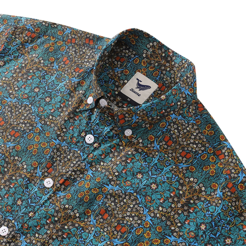 Men's Hawaiian Shirt Tulip Print Cotton Short Sleeve 1940s Vintage Aloha Shirt By Amy