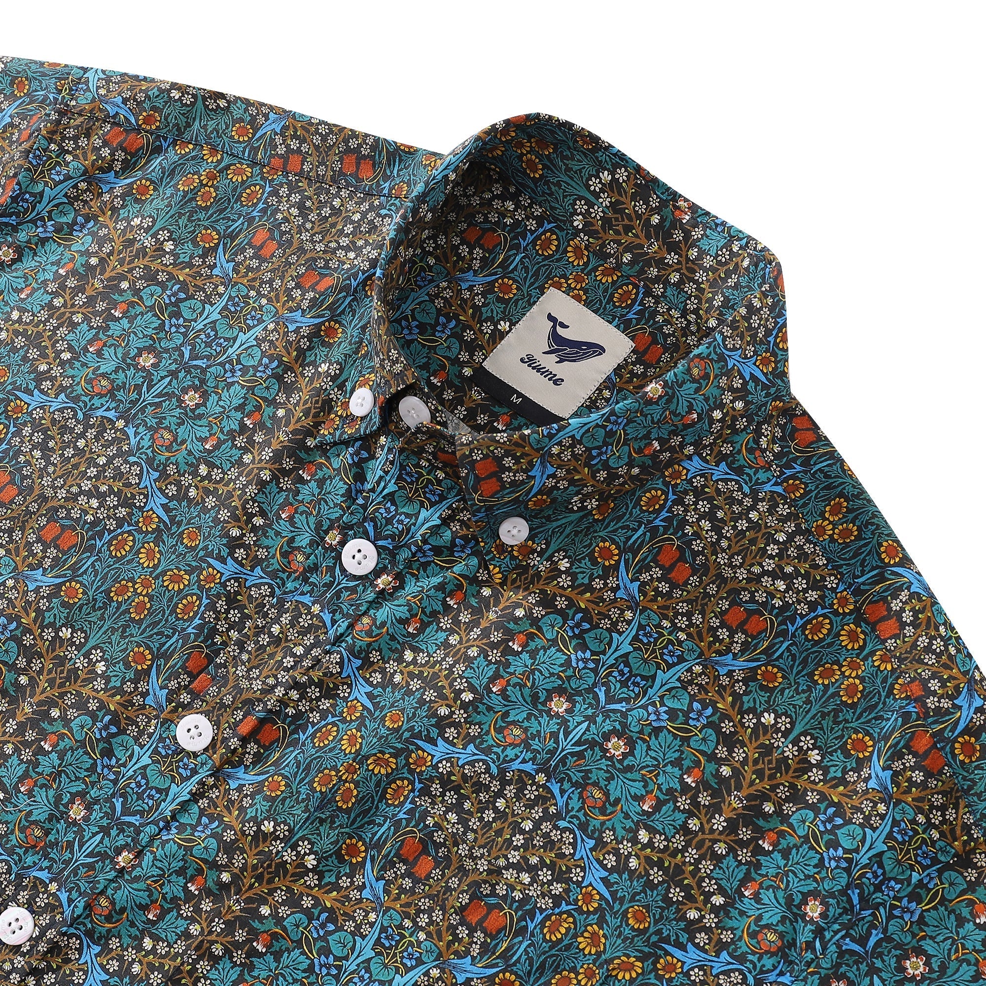 Men's Hawaiian Shirt Tulip Print Cotton Short Sleeve 1940s Vintage Aloha Shirt By Amy