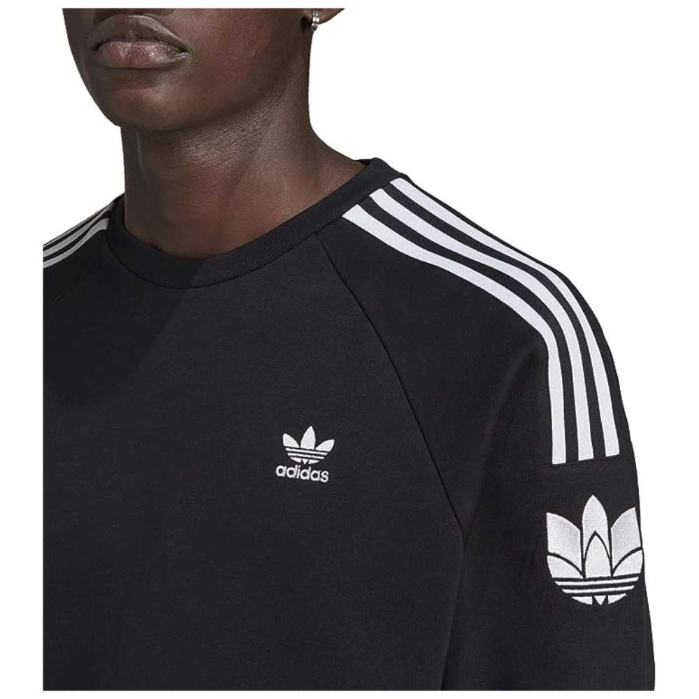 adidas Originals Men's Loungewear adicolor 3D Trefoil 3-Stripes Crew Sweatshirts - Black